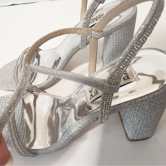 Badgley Mischka Firey Bejeweled Silver Rhinestone Block Heel Sandal Size 5 NWOT - Picture 6 of 8
